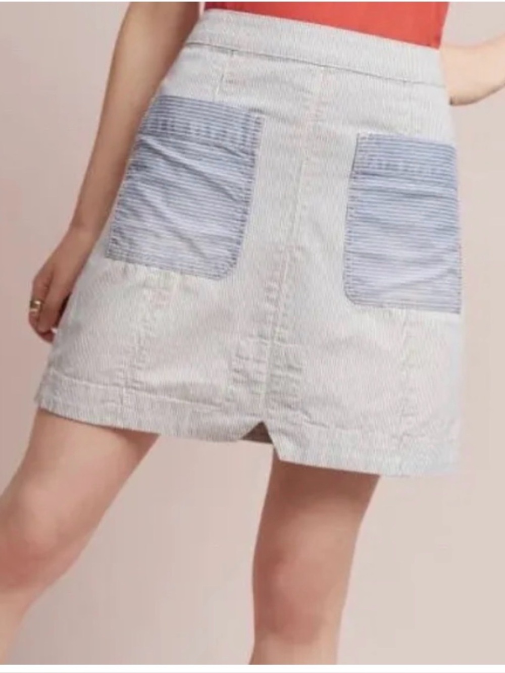Anthropologie Pilcro Railroad Striped Pocket Mini Skirt 6 Zipper Coastal Boho